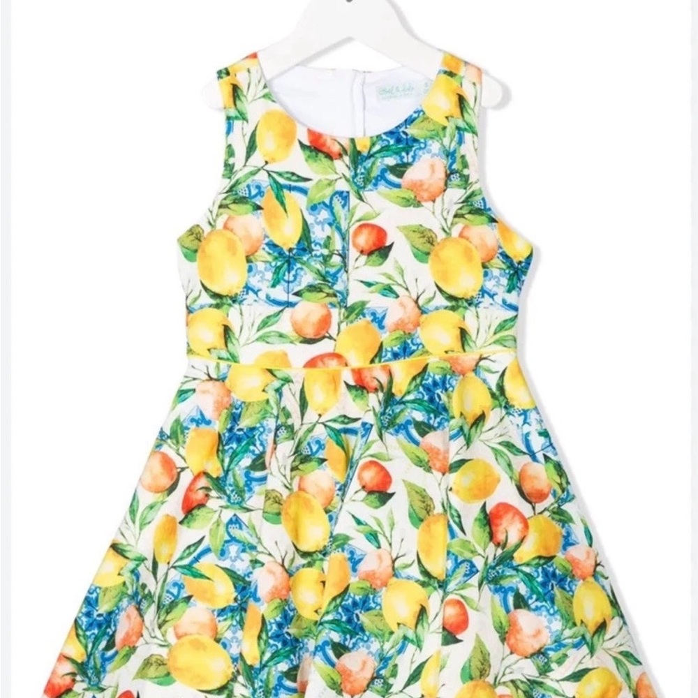 ABEL & LULA Vibrant Lemon and Floral Kids Sun Dress NEW WITH TAGS